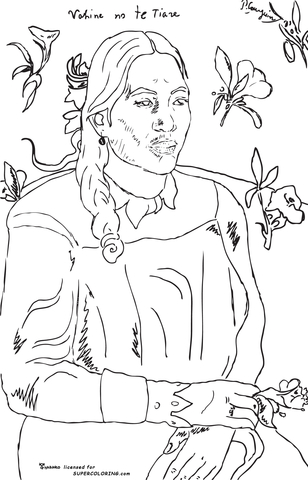 Woman With A Flower By Paul Gauguin  Coloring Page